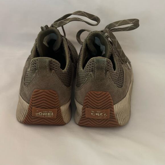 Sorel Out and About Hiking Tennis Shoes Olive Sage Green Suede Womens Size 7 - Picture 7 of 9